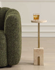 Feranno - Travertine Accent Table - Brass