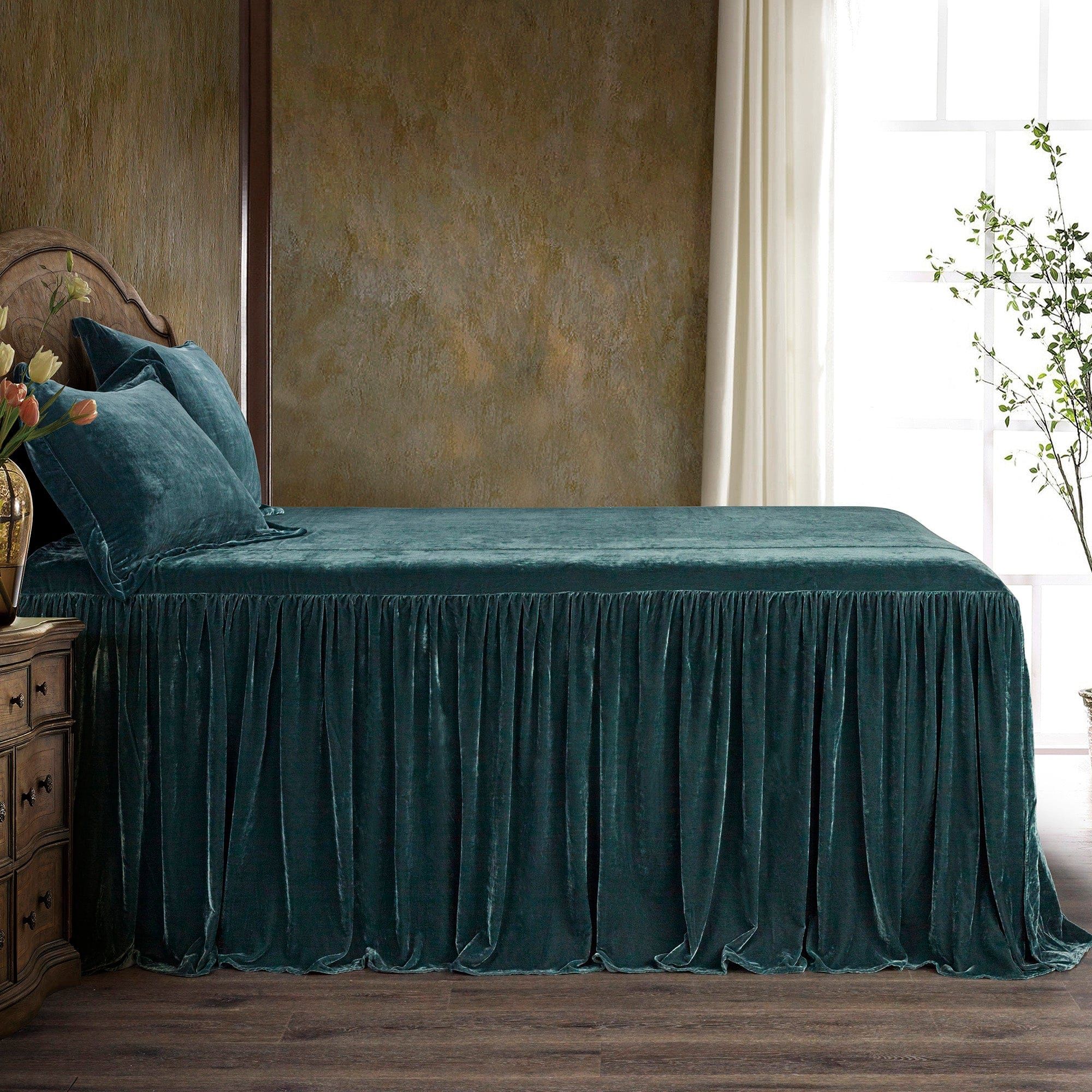 Stella - Queen Faux Silk Velvet Bedspread Set (Set of 3) - Storm Blue