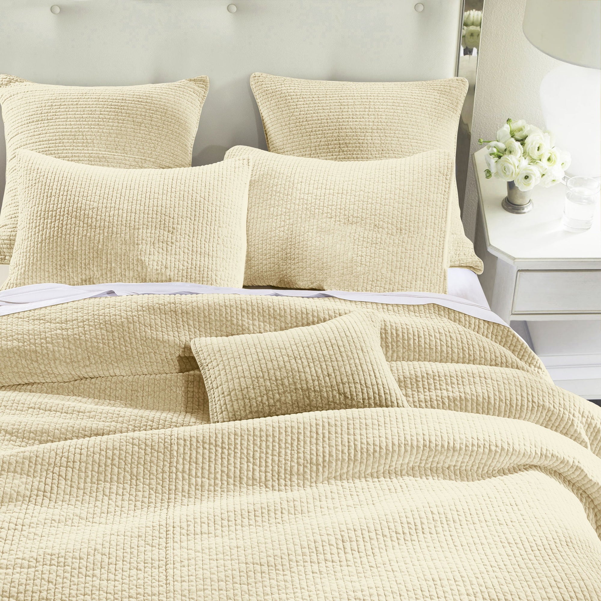 Stonewashed Cotton Velvet - King Quilt Set (Set of 3) - Light Tan