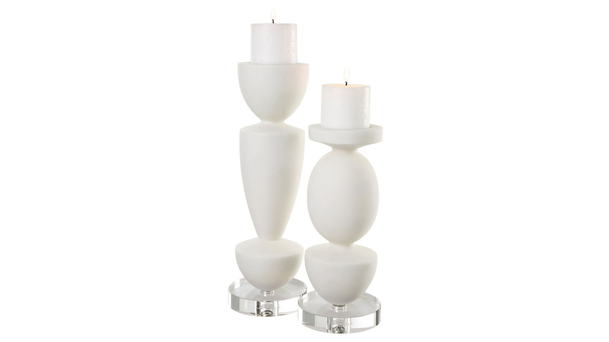 Lido - Stone Candleholders (Set of 2) - White