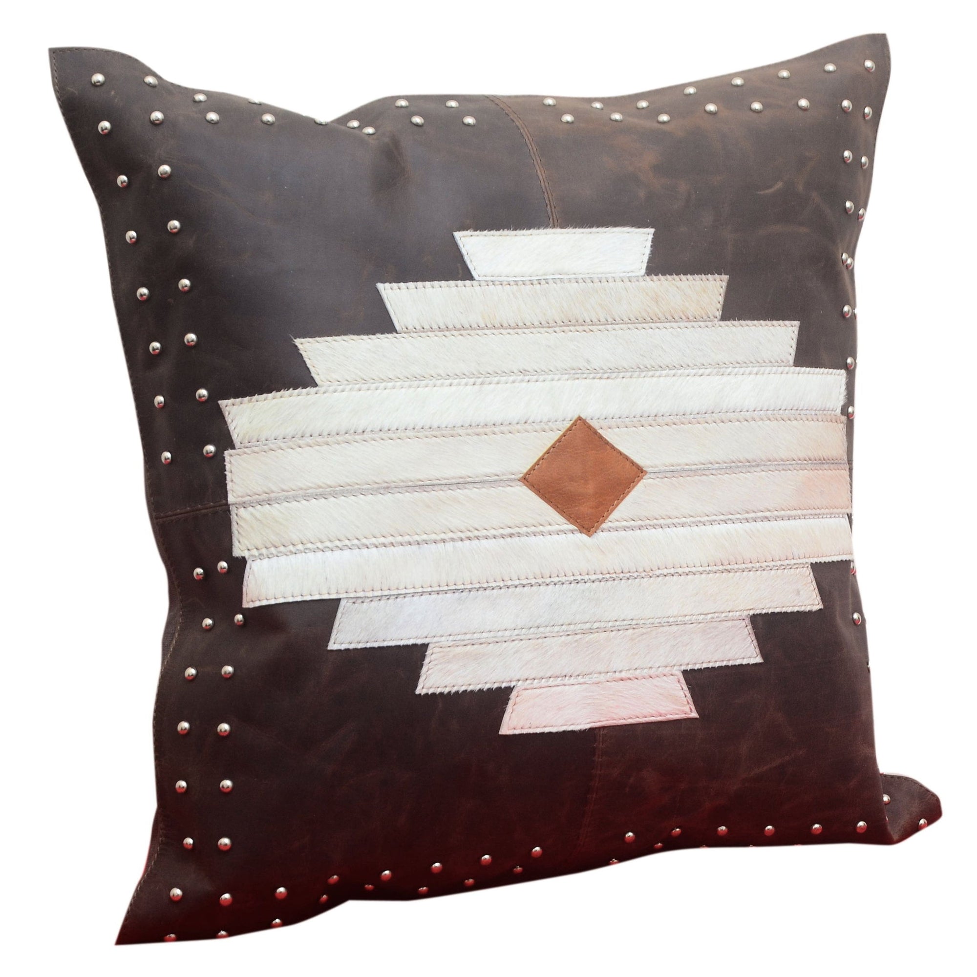 Genuine Leather - Leather &amp; Hide Aztec Throw Pillow - Dark Brown