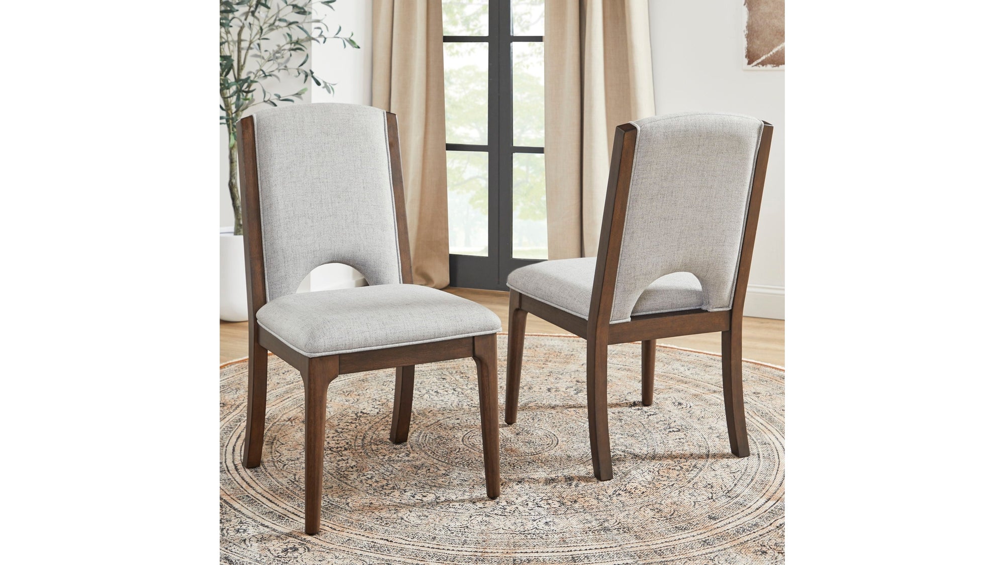 Athens - Upholstered Dining Chair Set of 2 - Light Gray / Chocolate Brown