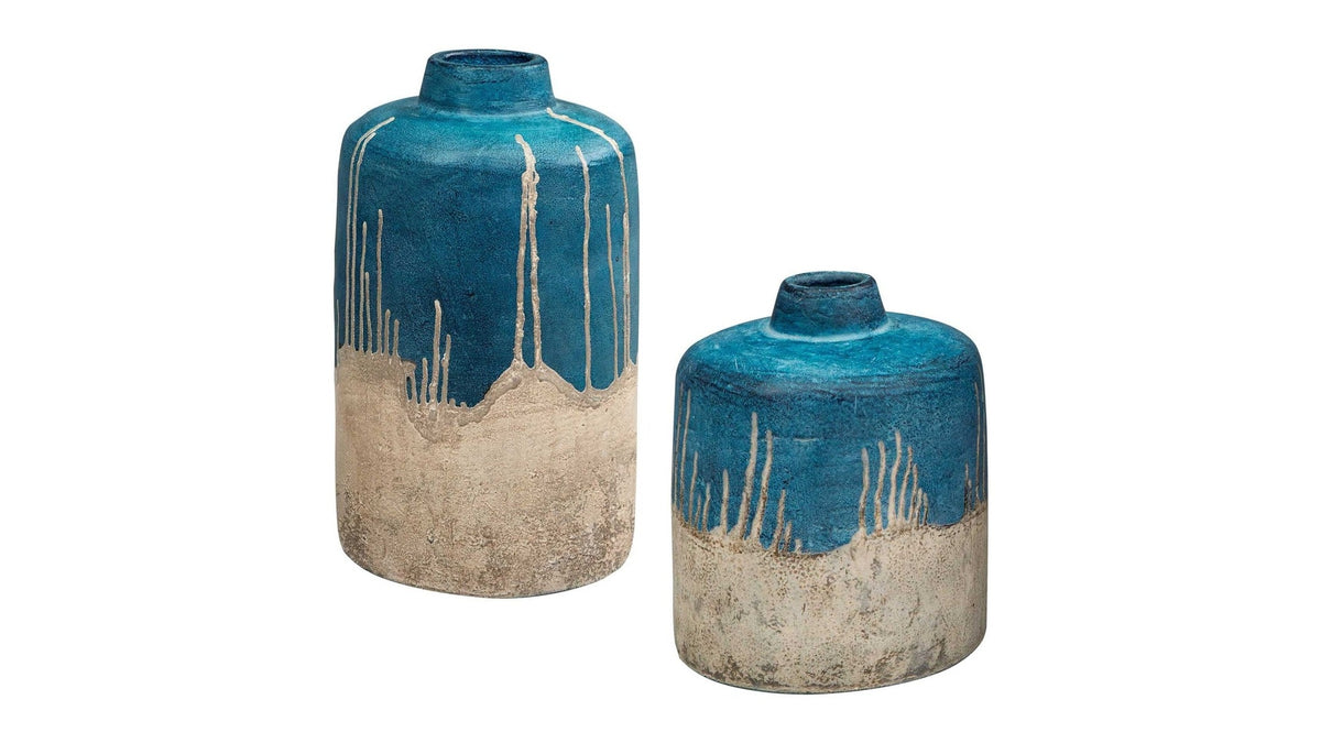 Coastal Cascade - Indoor-Outdoor Vases Set of 2 - Blue / White