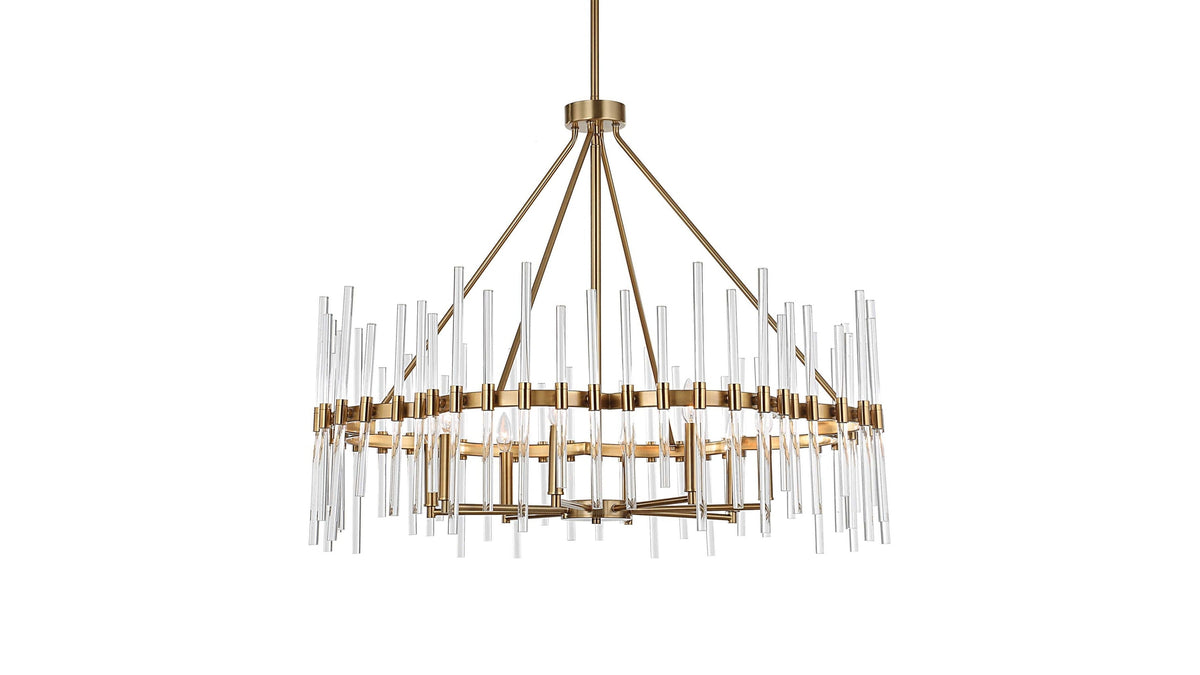 Crystal - Stick 8 Light Chandelier - Brass