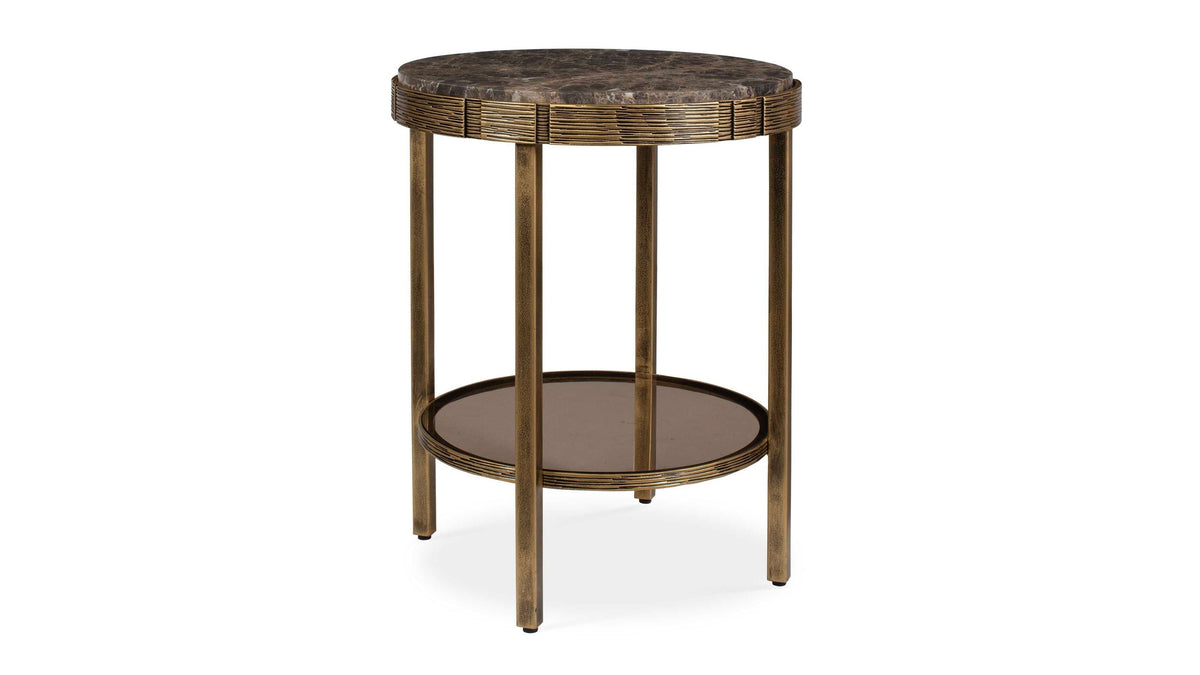 Cusano - Round Dark Marble Accent Table - Brass / Brown