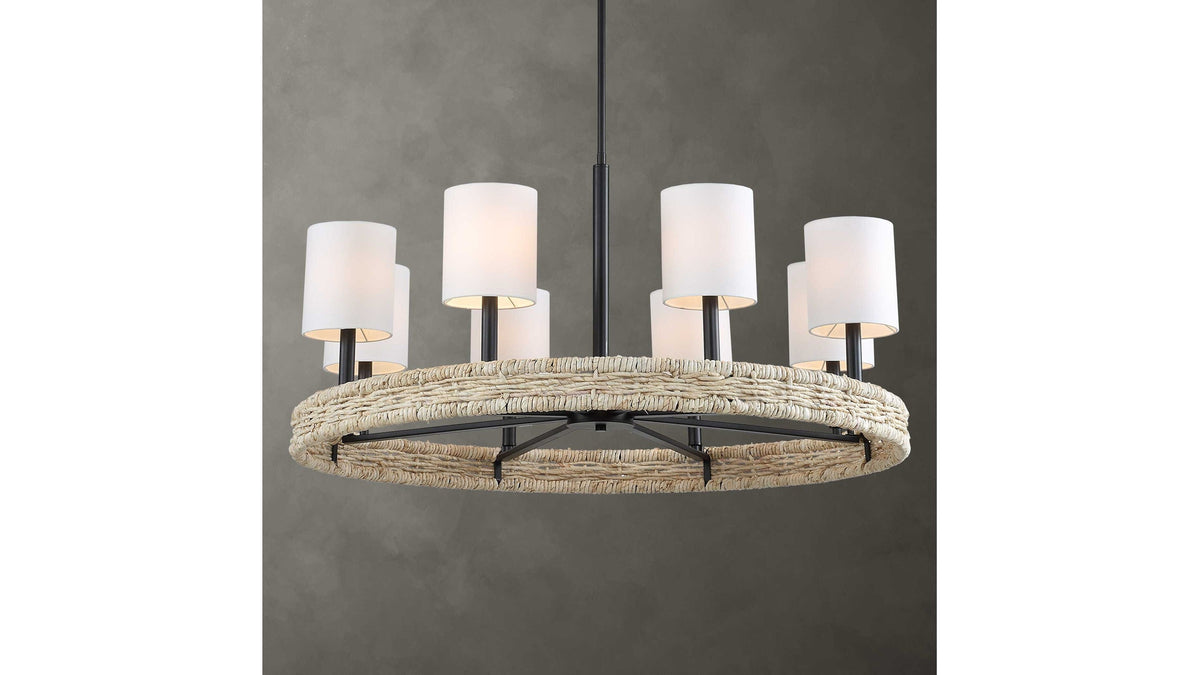 Faiyam - 8 Light Rattan Chandelier - Black