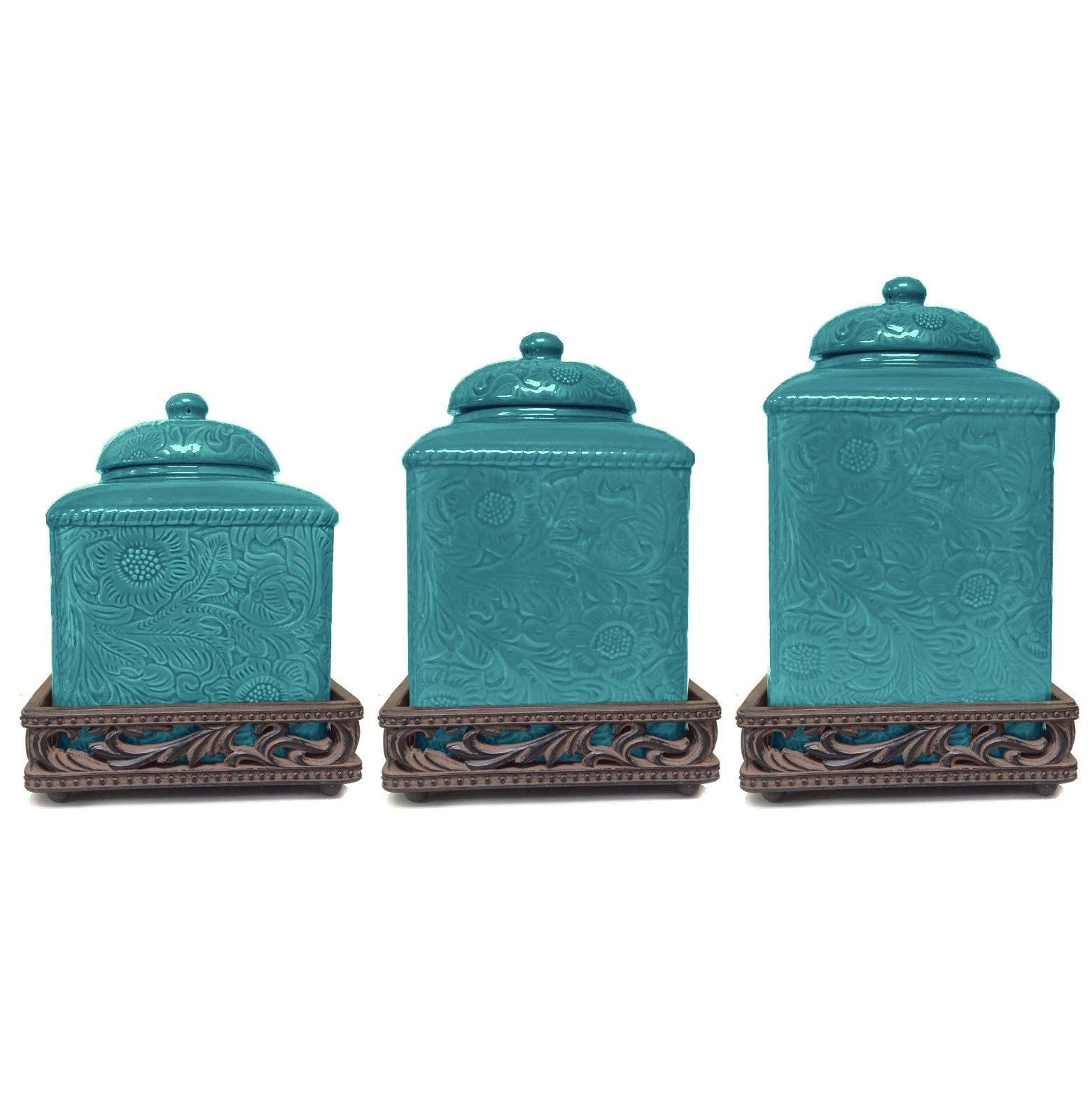 Savannah - Canister &amp; Base Set (Set of 6) - Turquoise