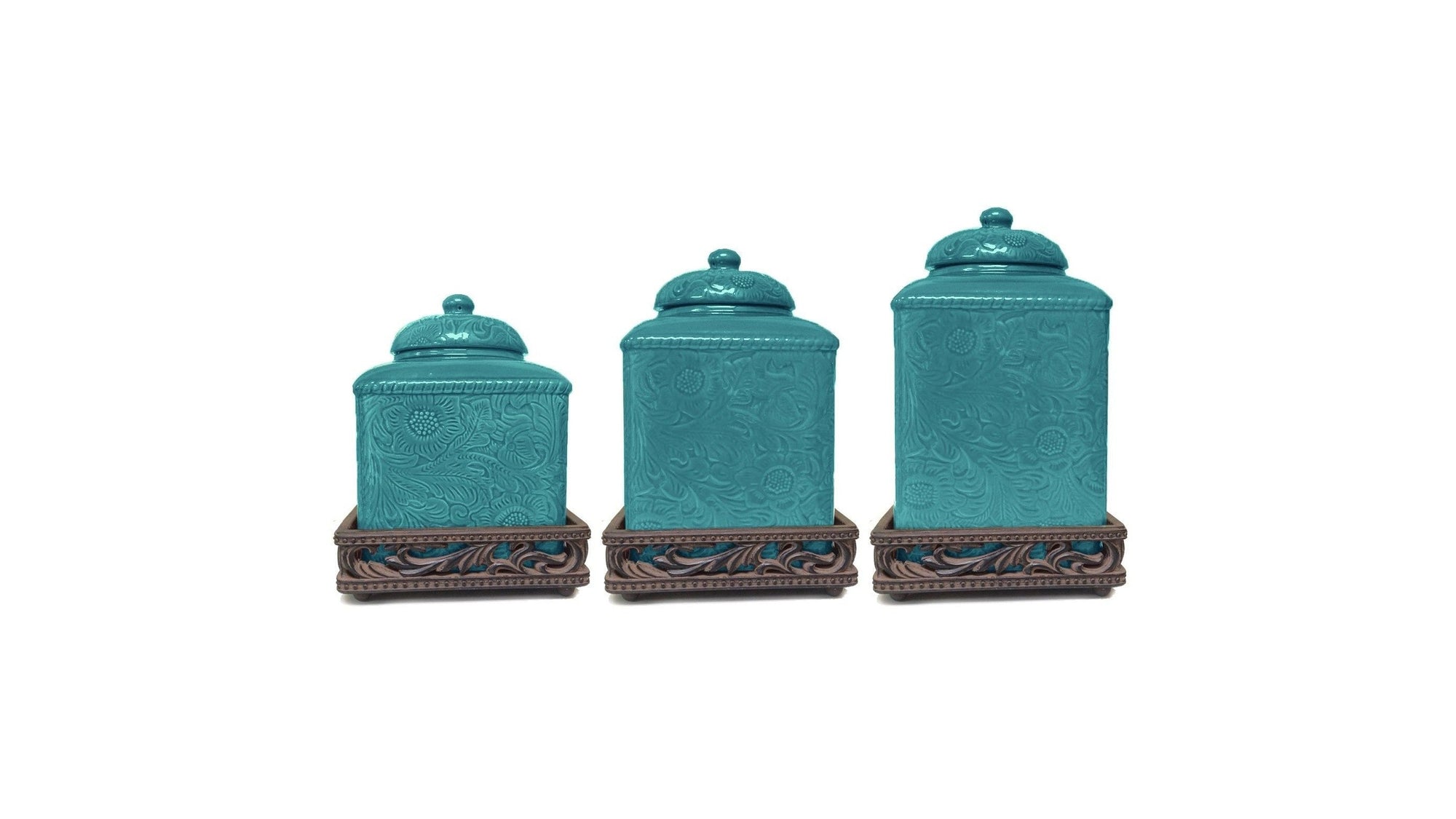 Savannah - Canister &amp; Base Set Set of 6 - Turquoise
