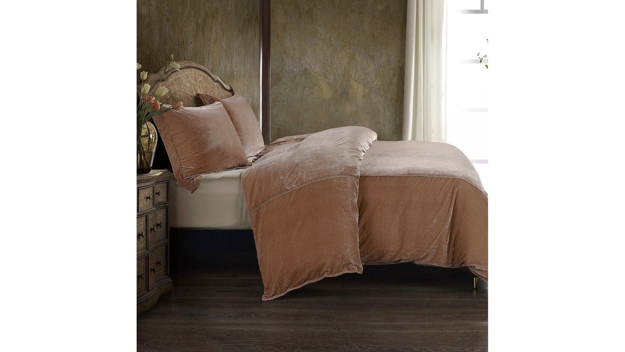 Stella - Queen Faux Silk Velvet Duvet Cover Set Set of 3 - Dusty Rose