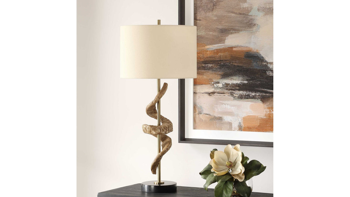 Rams - Horn Table Lamp - Light Brown