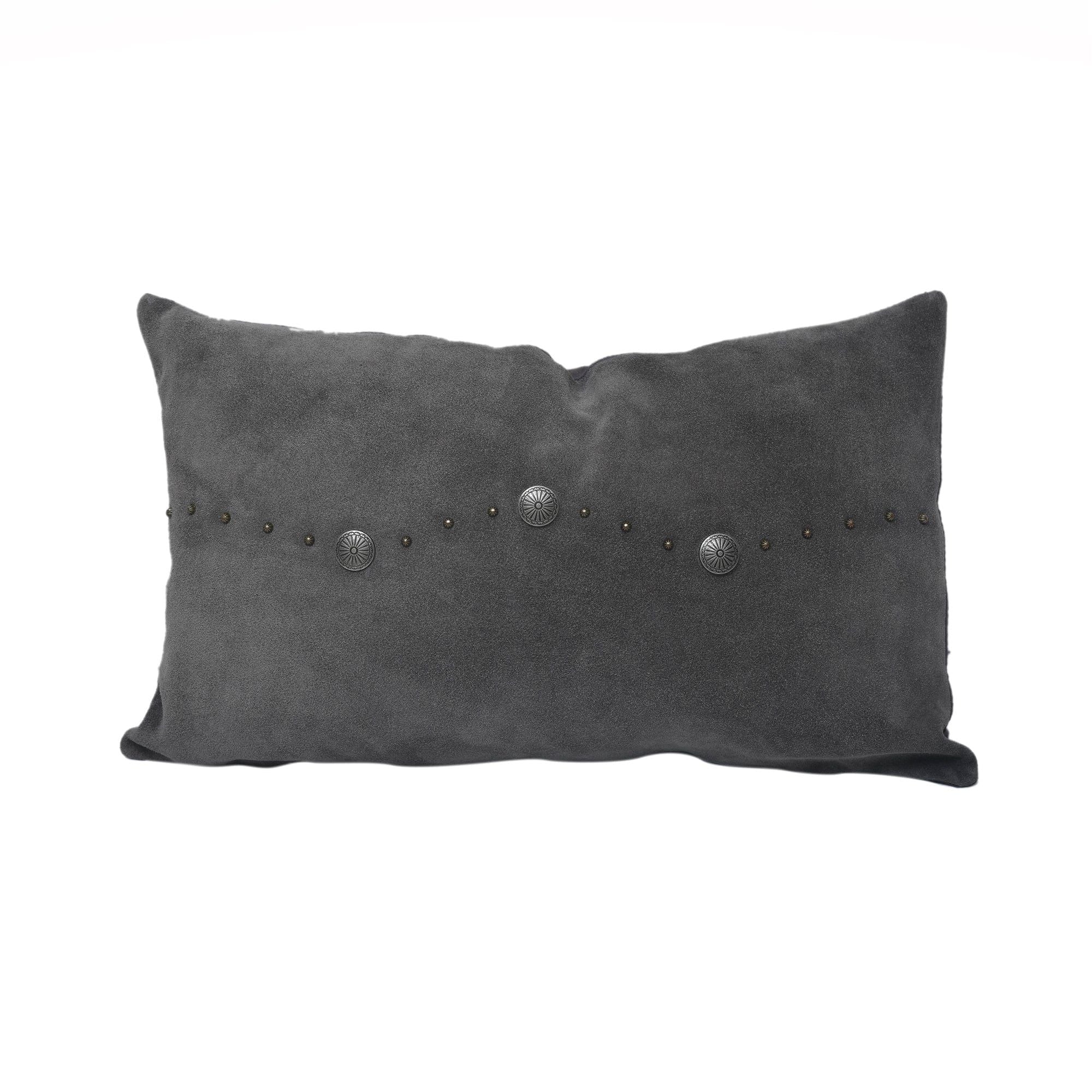 Western Suede Pillow - Western Suede Antique Silver Concho &amp; Studded Lumbar Pillow - Gray