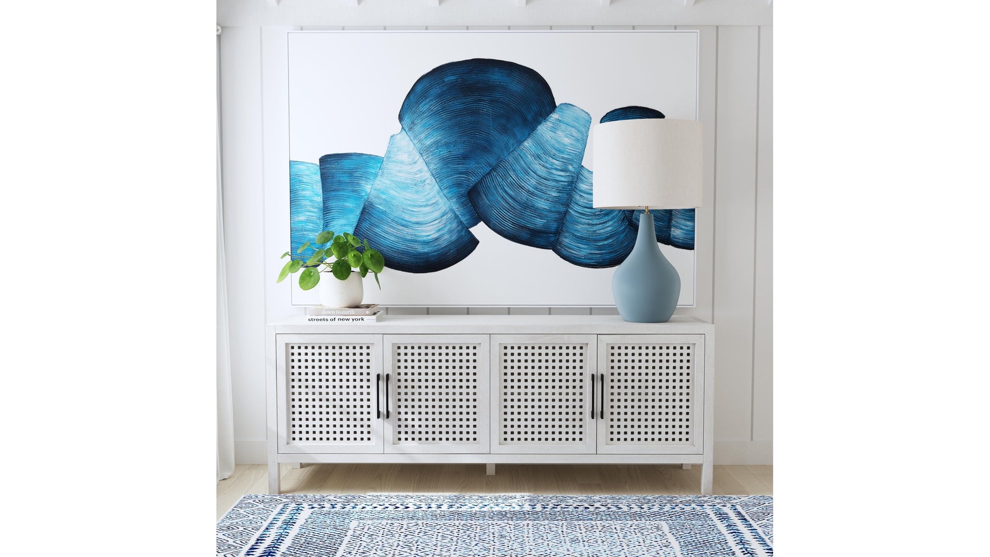 Ribbons Canvas Art - White / Blue