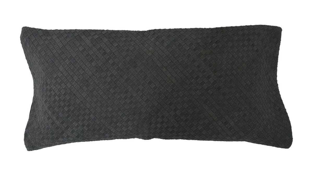 Genuine Leather - Woven Suede Lumbar Pillow - Black