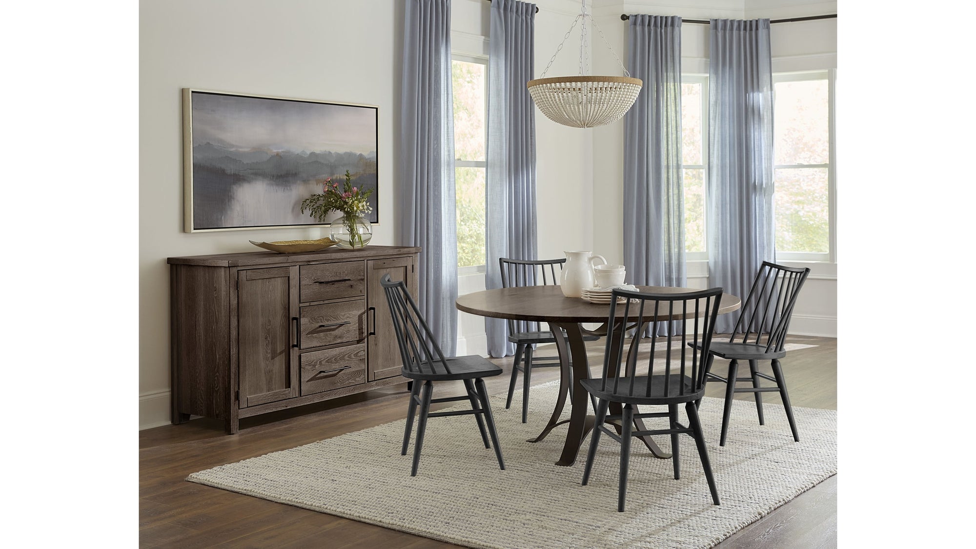 Dovetail - Solid American Oak - Round Table With A Metal Pedestal