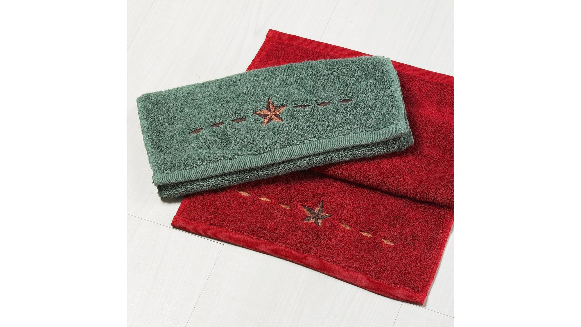 Rustic Star - Embroidered Star Towel Set Set of 3 , 2 Per Carton - Turquoise