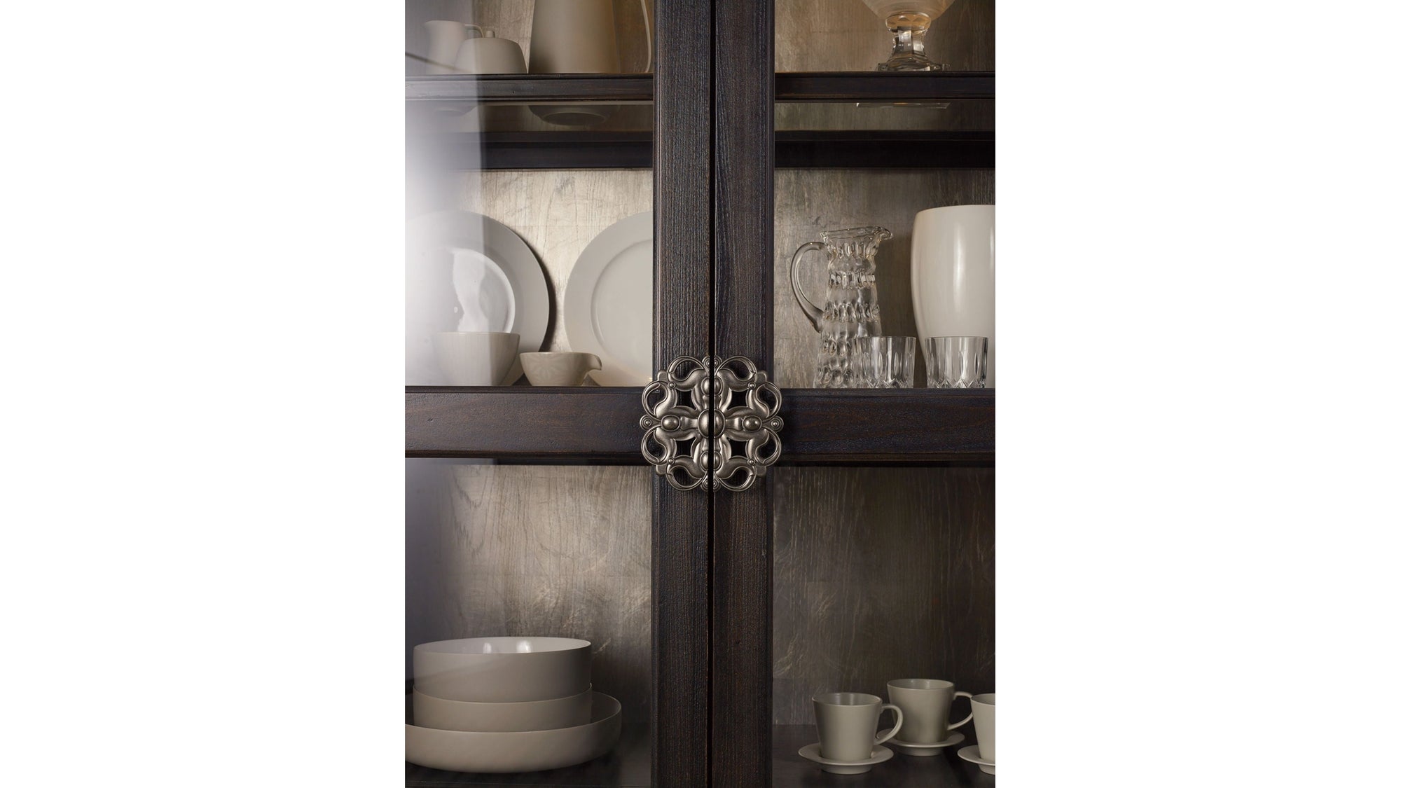 Sanctuary - Glass Bunching Curio - Ebony Antiqued Oak