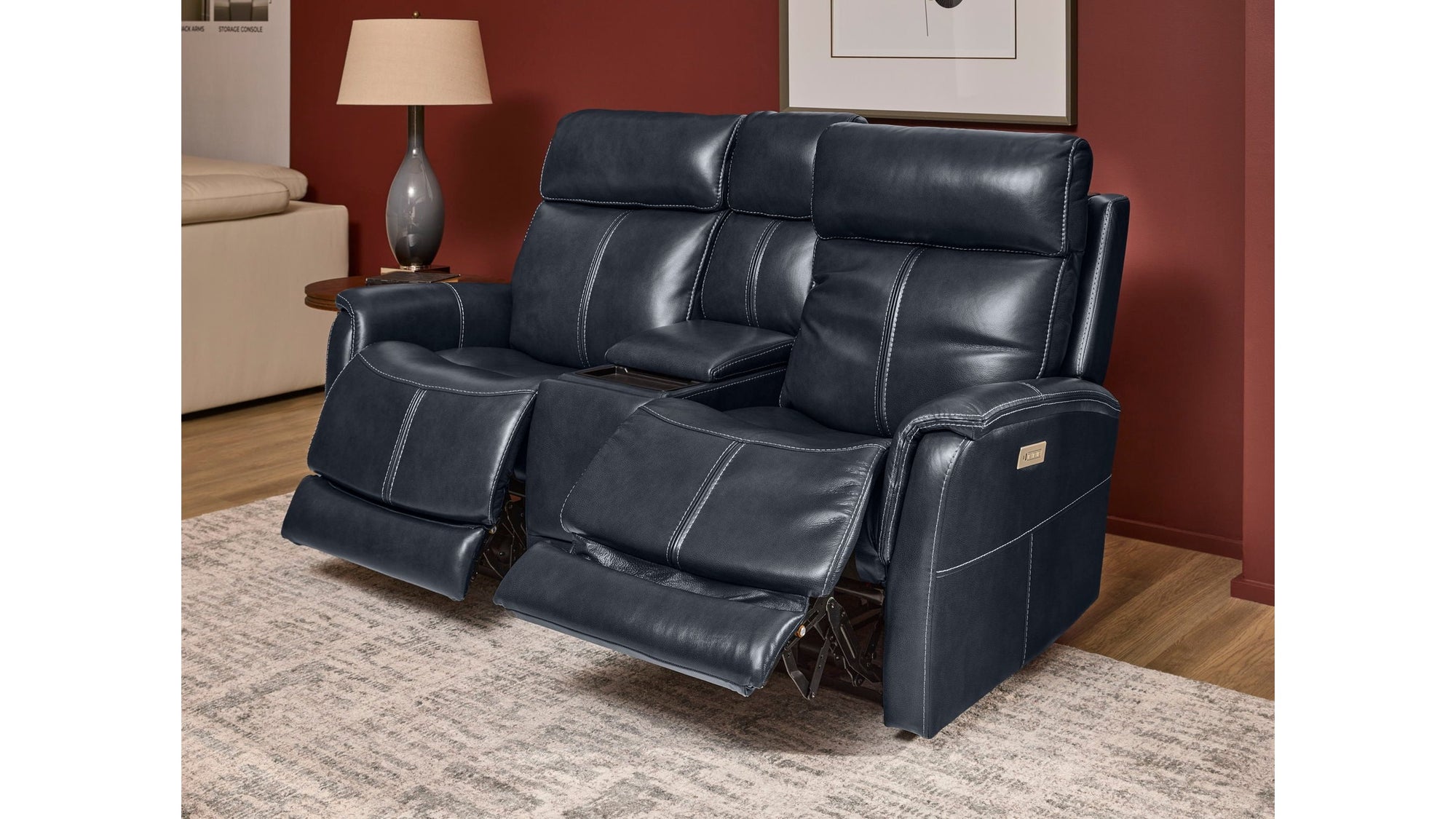 View - Power Reclining Loveseat With Console, Power Headrest &amp; Lumbar