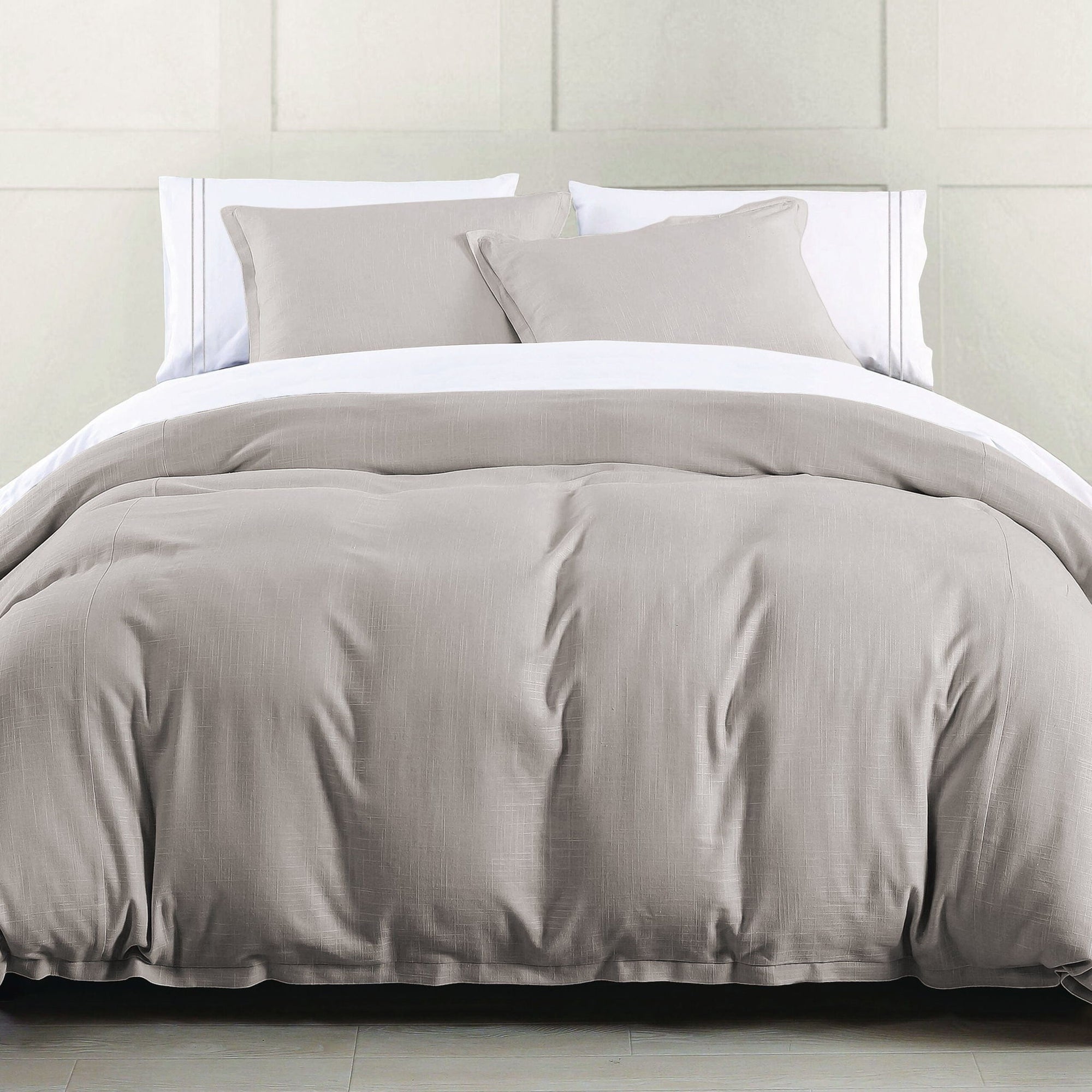 Hera - Twin Washed Linen Flange Duvet Cover - Taupe