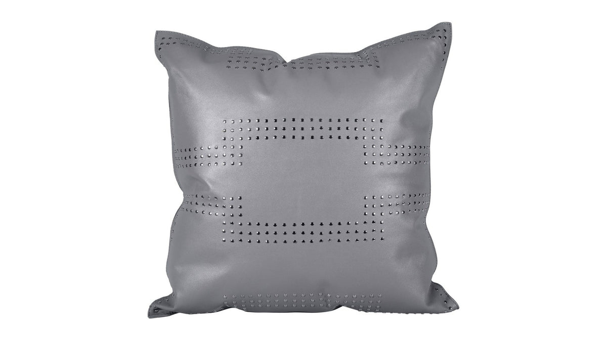 Genuine Leather - Geometric Studded Throw Pillow - Gray