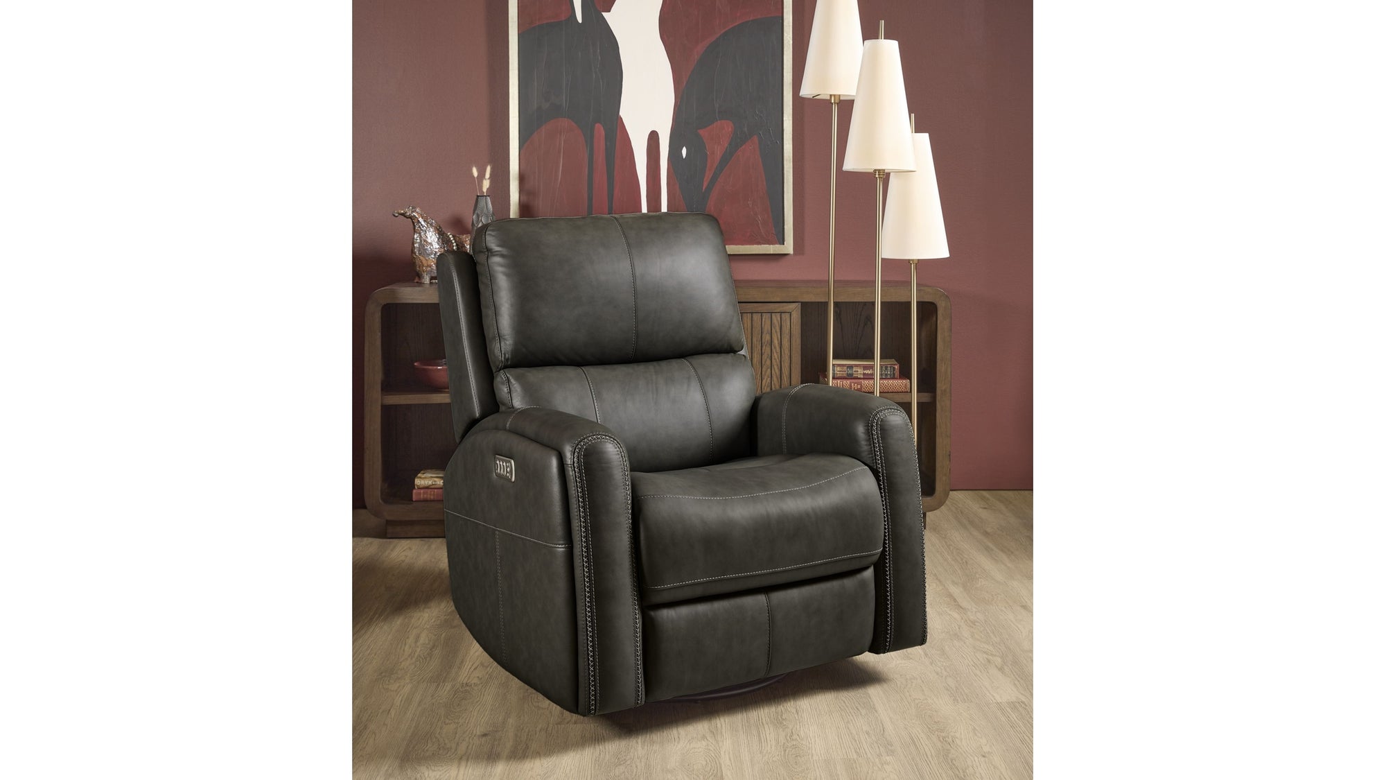 Linden - Power Swivel Gliding Recliner With Power Headrest, Lumbar, Heat &amp; Massage