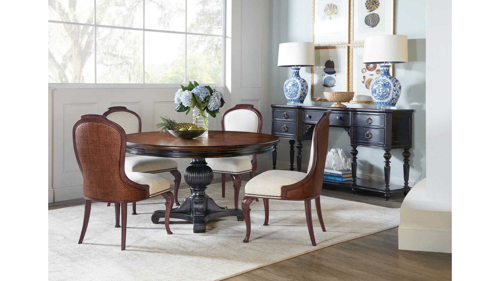 Charleston - Round Pedestal Dining Table With 1-20" leaf - Dark Brown