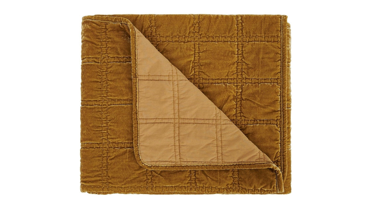 Stella - Faux Silk Velvet Double Box Stitch Throw - Saffron