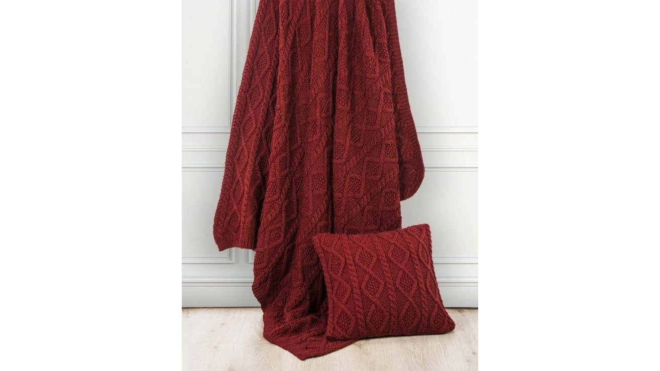 Cable Knit - Soft Wool Throw Blanket - Red