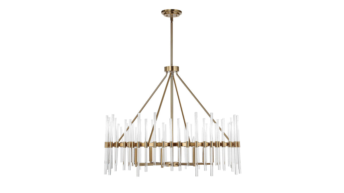 Crystal - Stick 8 Light Chandelier - Brass