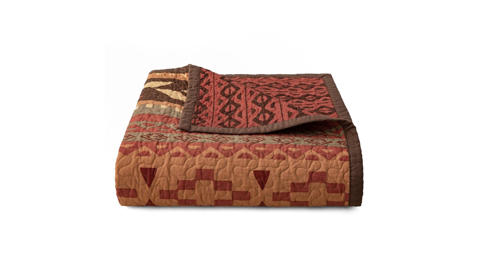 Broken Arrow - Full/Queen Reversible Quilt Set Set of 3 - Red / Tan / Brown