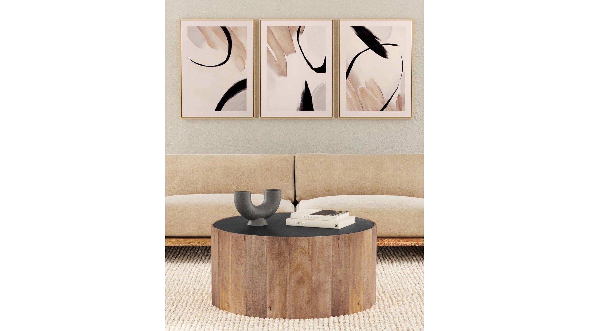 Eartha Canvas Art Set of 3 - Beige / Black