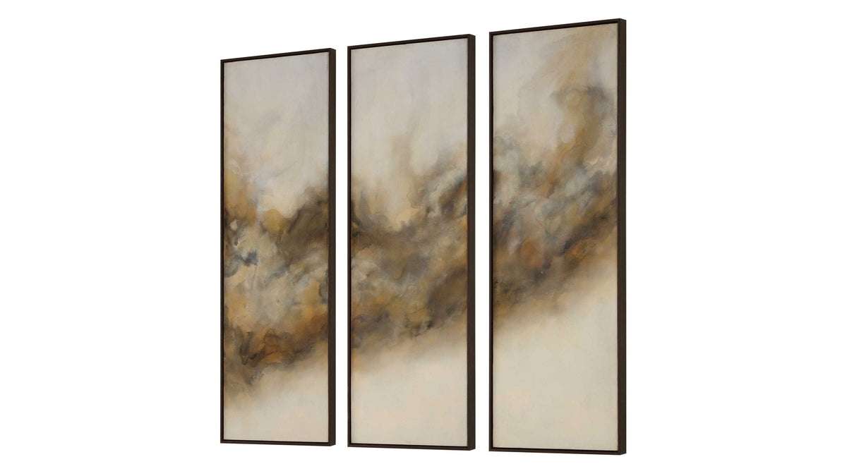 Smoke Break - Hand Painted Modern Art (Set of 3) - Black / Gray / Orange / Woodtone / Yellow