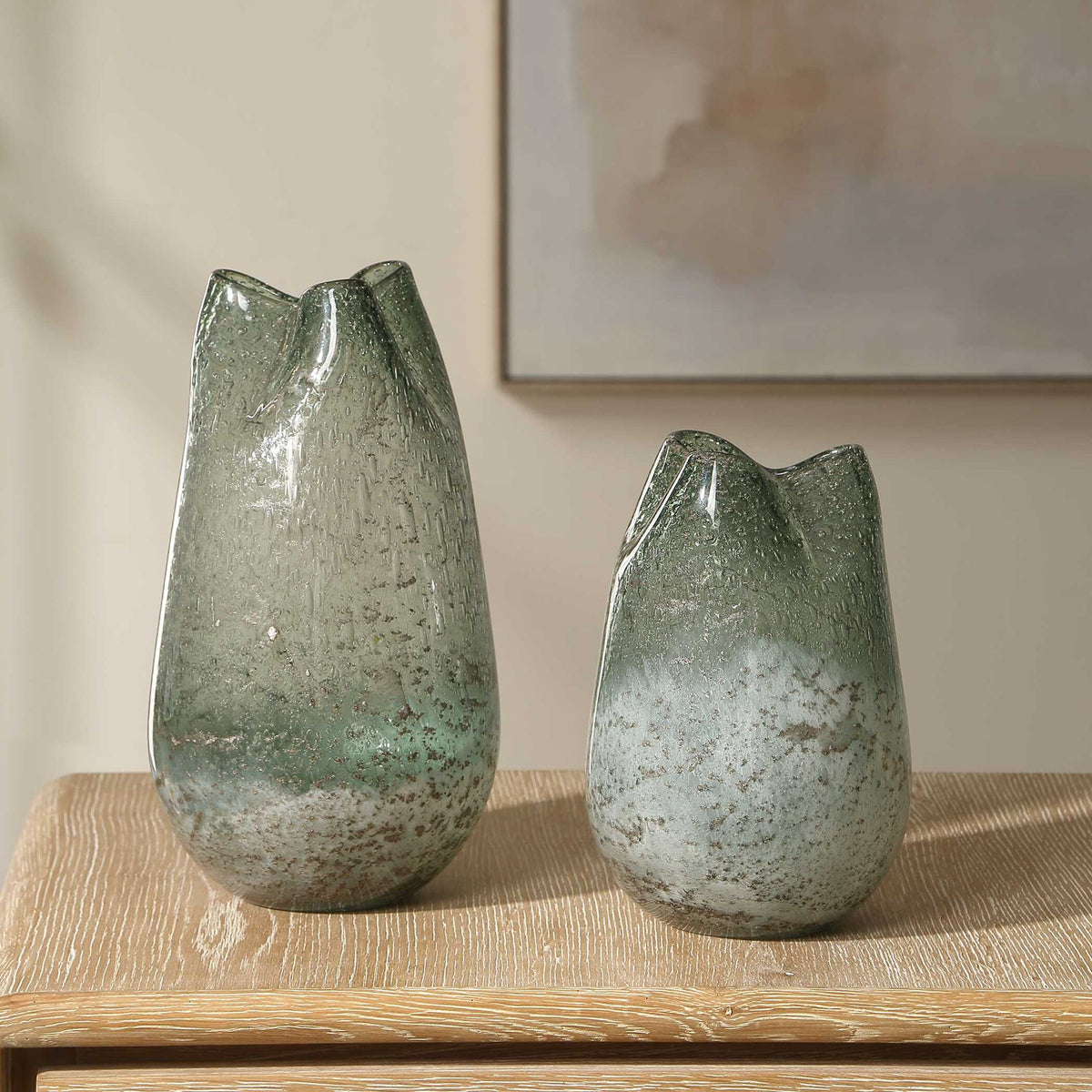 Chianti - Seeded Glass Vases (Set of 2) - Blue / Green