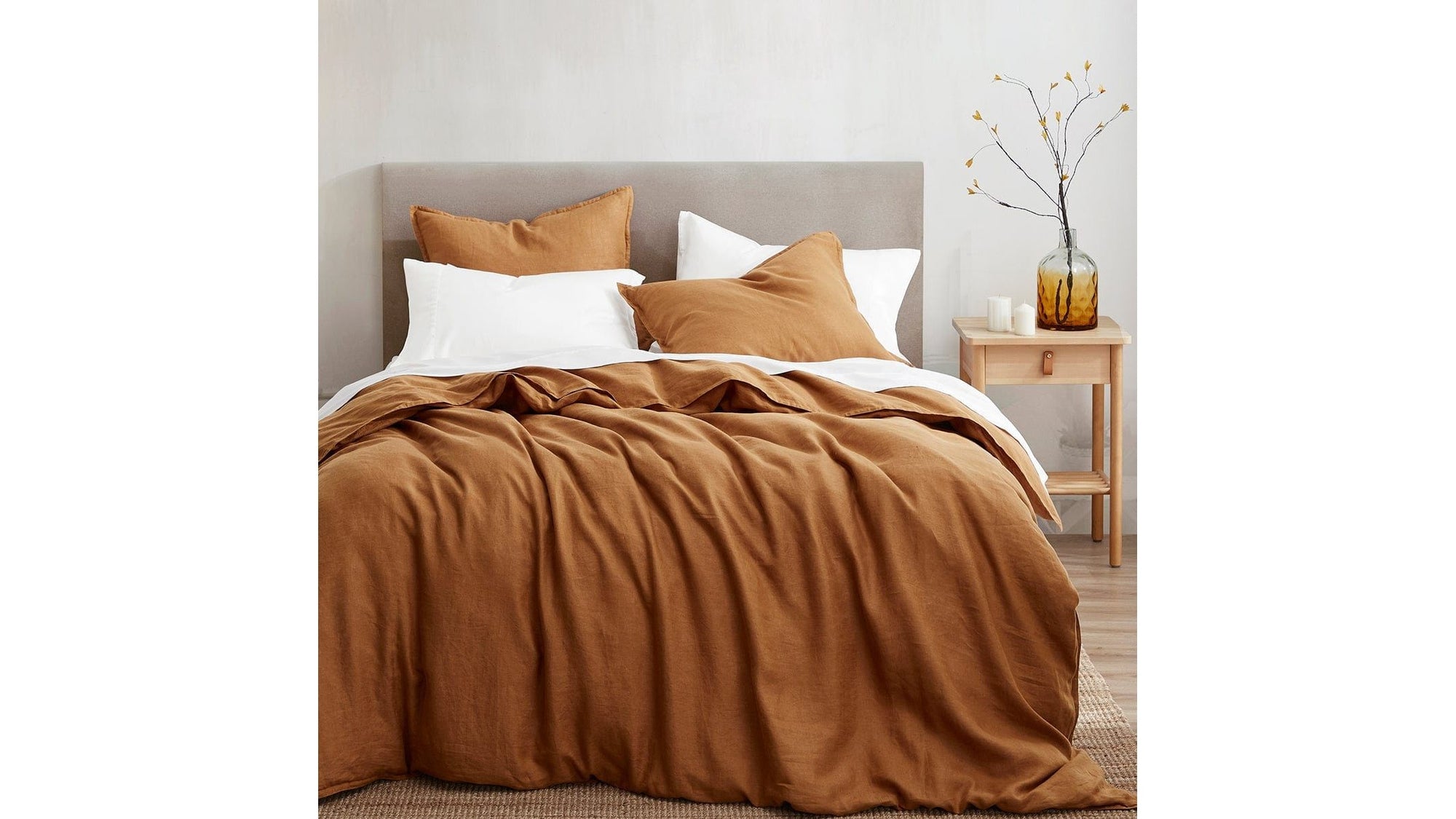 100% French Flax Linen - Queen Duvet Cover Set Set of 3 - Caramel