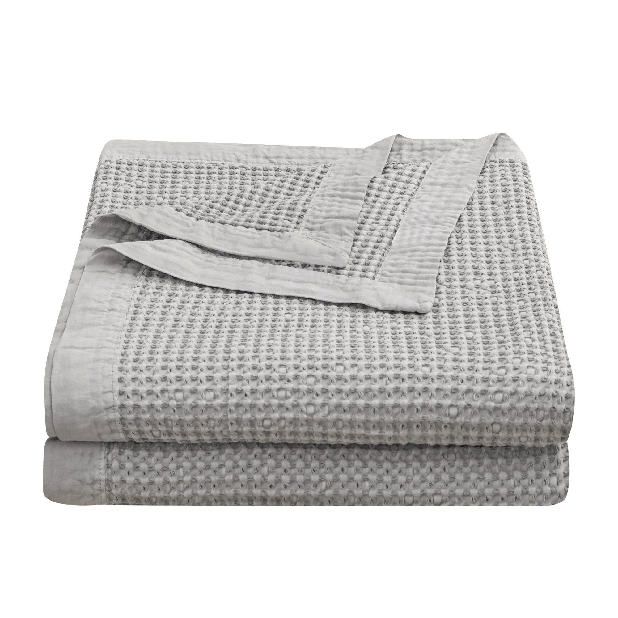 Stonewashed Cotton Waffle Weave - Full/Queen Coverlet - Gray