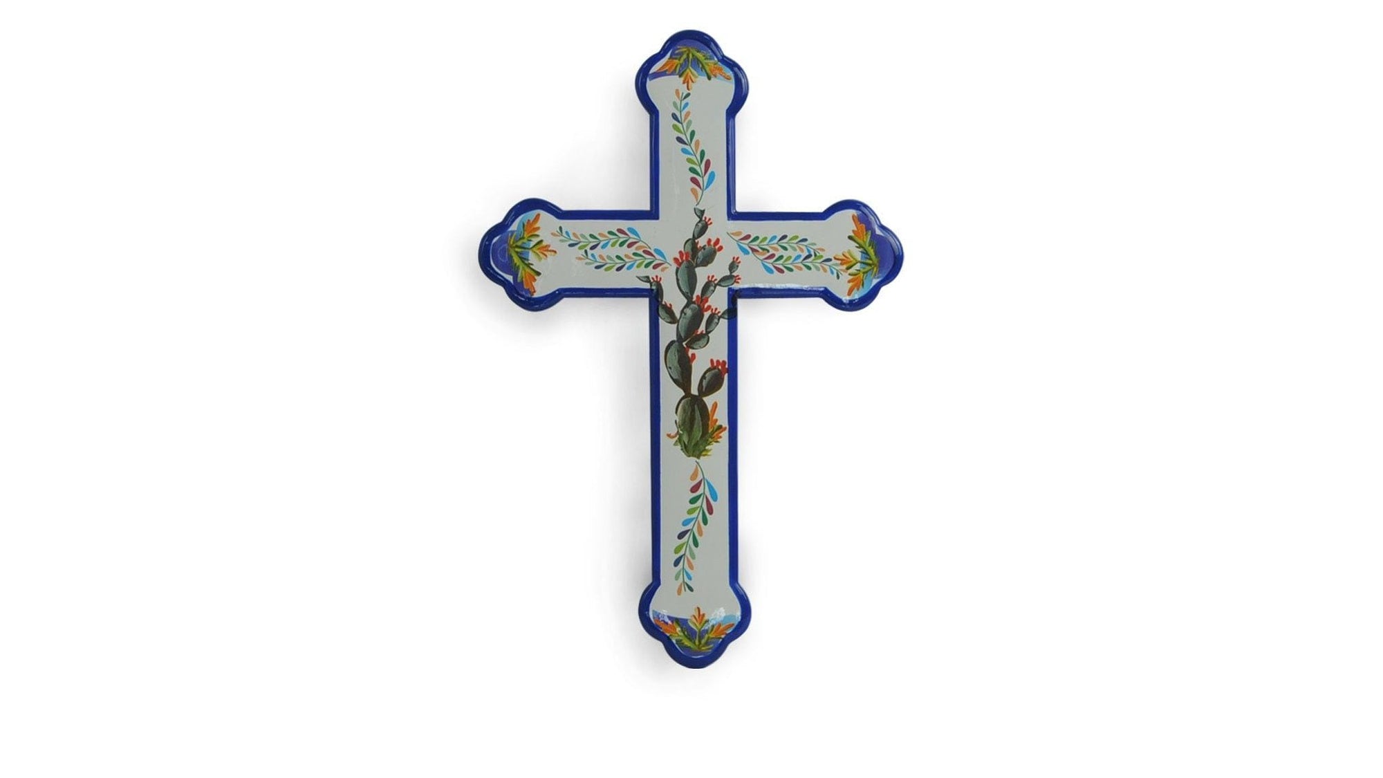 Wall Décor - 11" x 16" Colorful Mexican Motif Cross Wall Décor 4 Per Carton - White / Blue