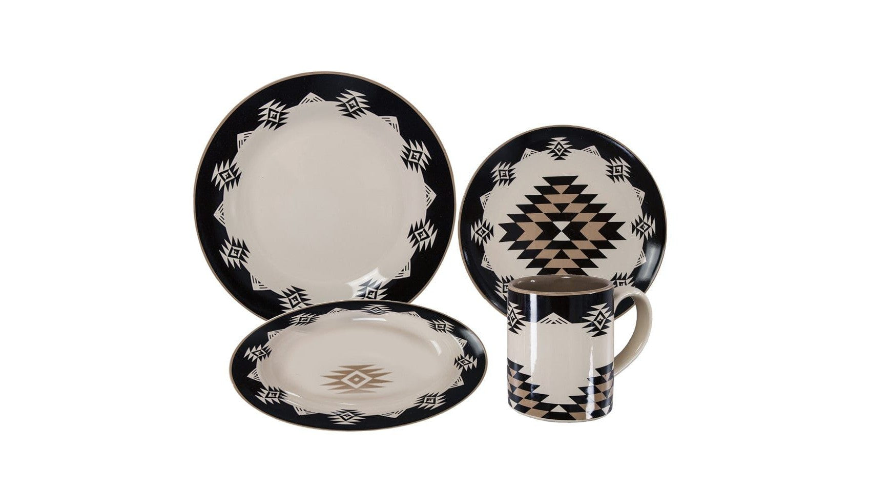 Chalet - Aztec Ceramic Dinnerware Set Set of 16 - Tan / Black