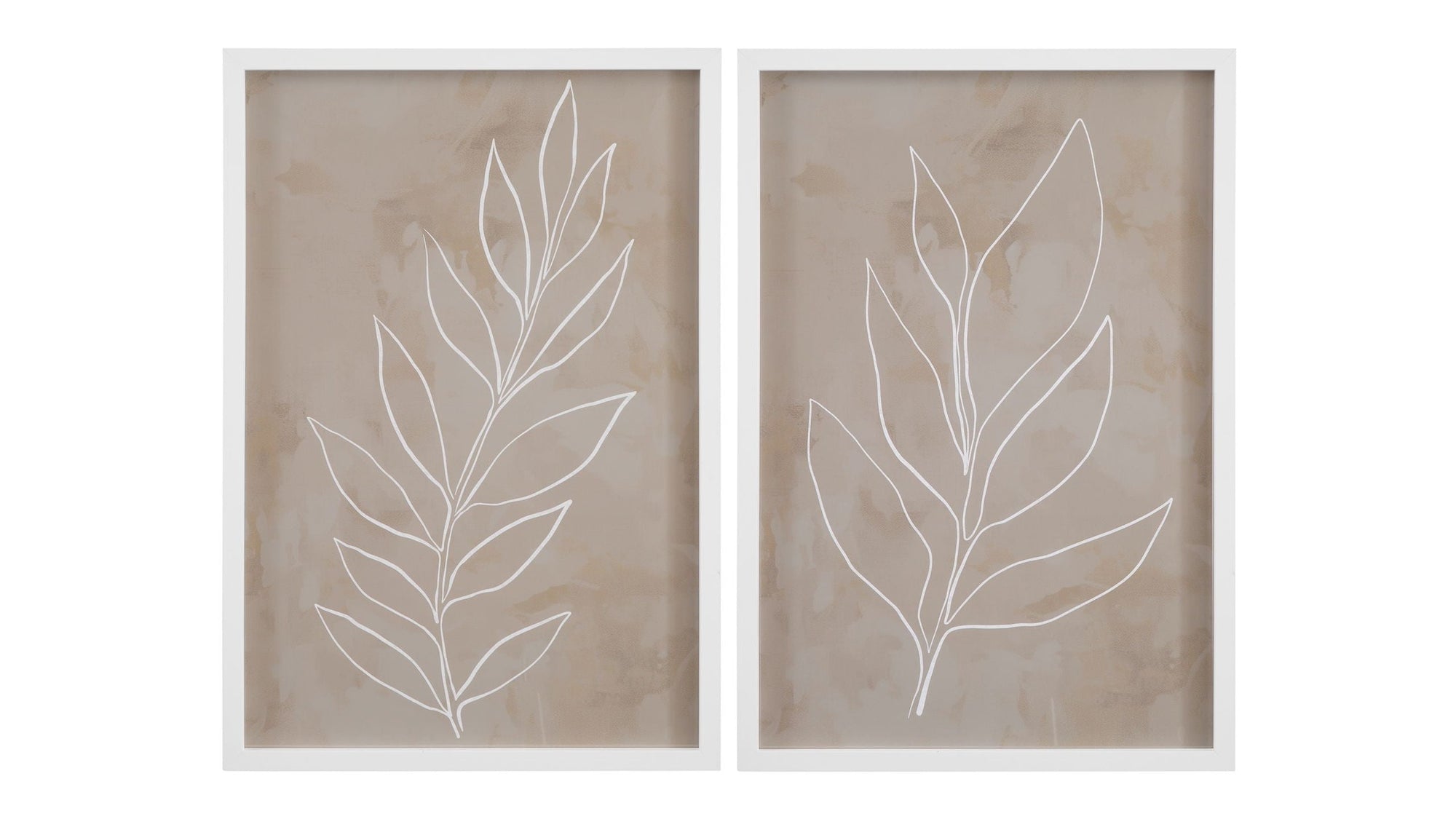 Leaf Line Art Framed Print Set of 2 - Light Brown