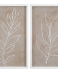 Leaf Line Art Framed Print Set of 2 - Light Brown