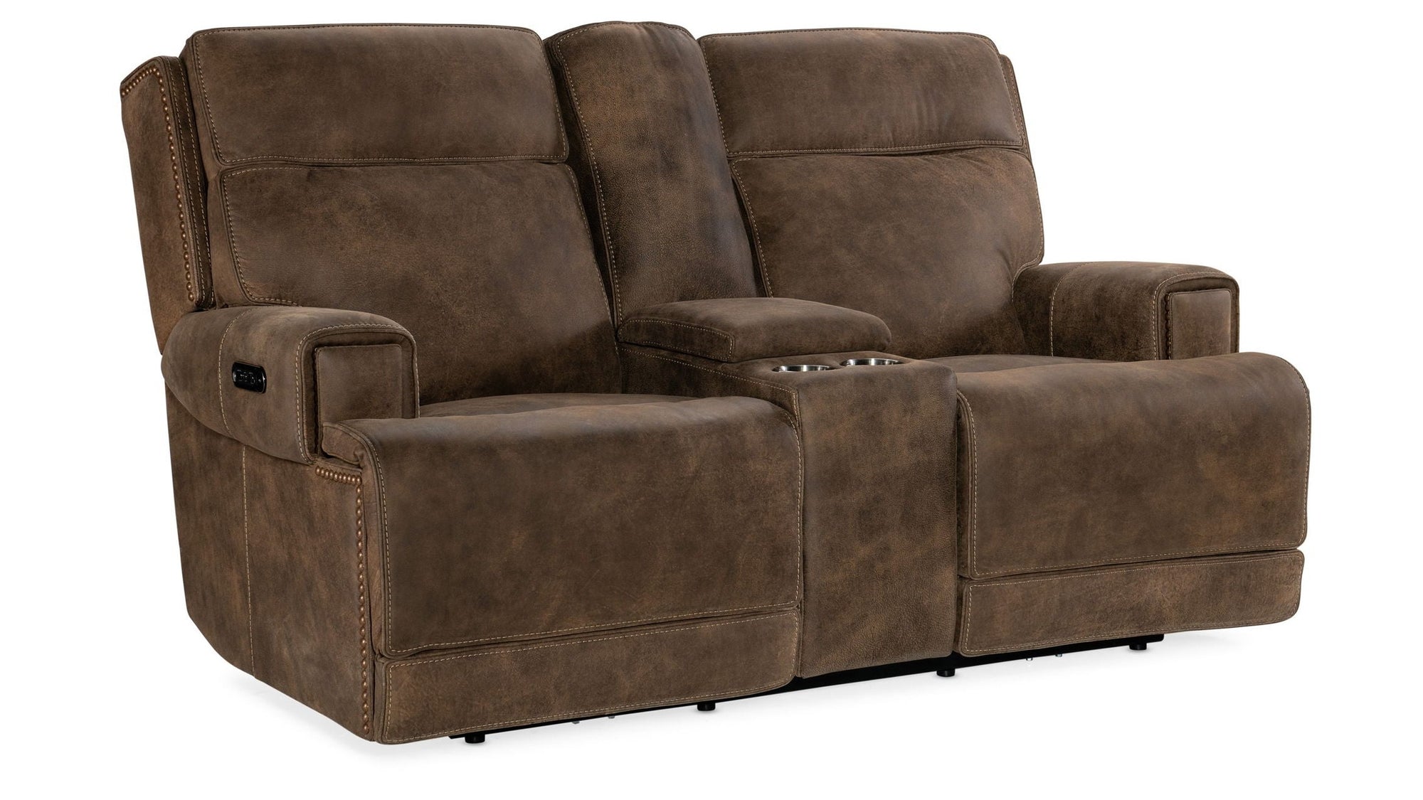MS - Wheeler Power Console Loveseat With Power Headrest - Dark Brown