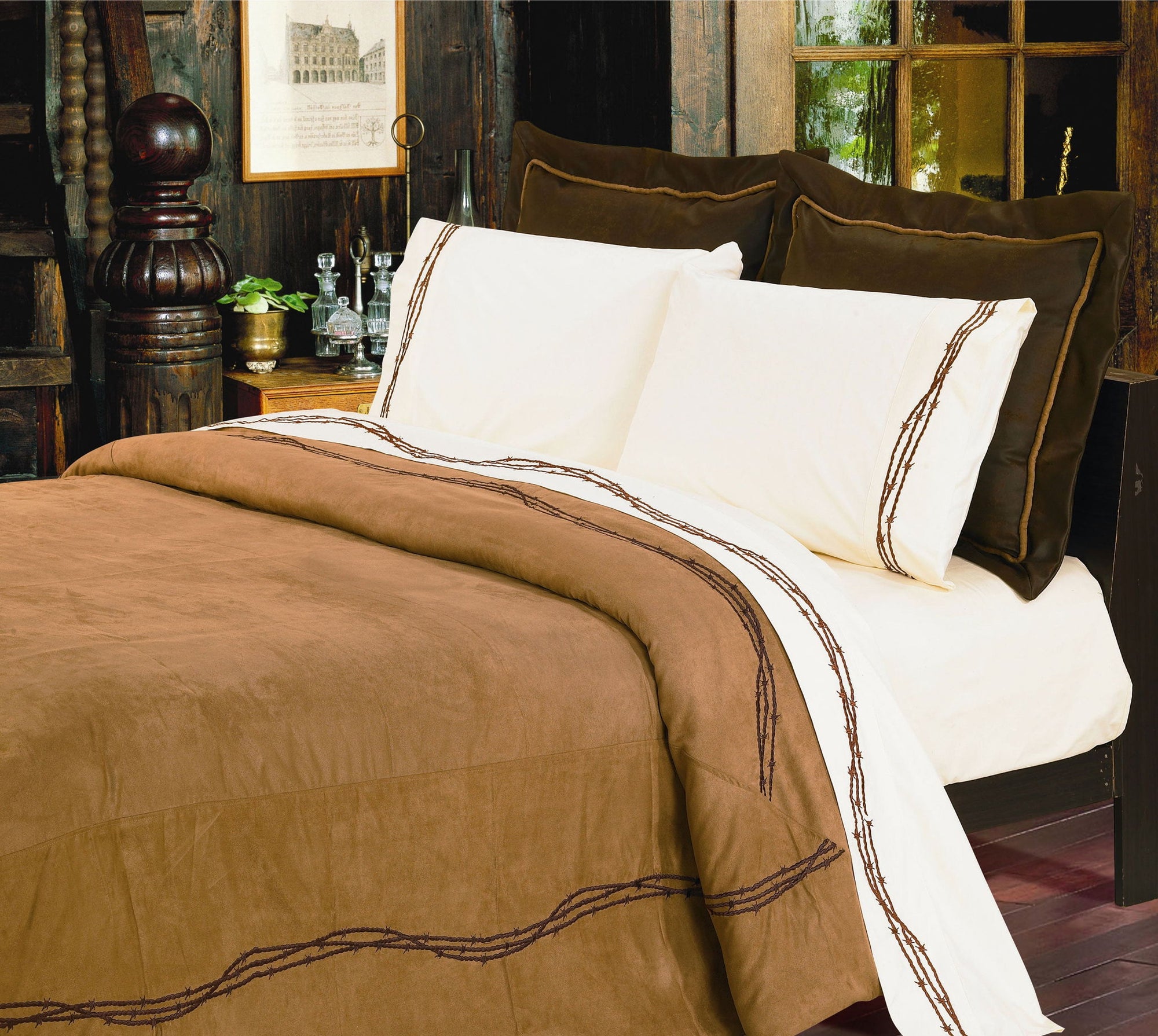 Rustic Barbwire - Full Barbwire Comforter Set (Set of 7) - Chocolate