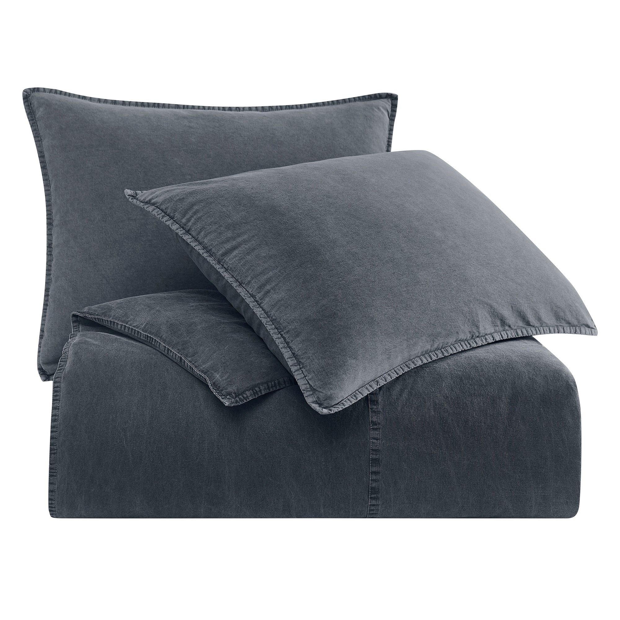 Cotton Canvas - King Stonewashed Duvet Cover Set (Set of 3) - Charcoal