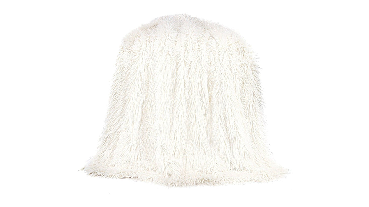 Mongolian Fur - Faux Fur Throw Blanket - White