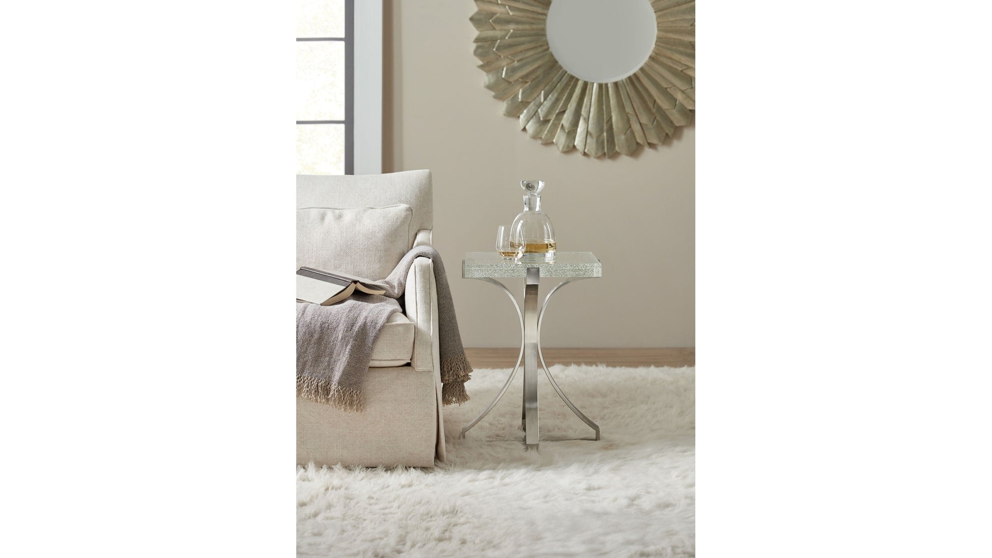 Melange - Bubble Glass Accent Table - Pearl Silver