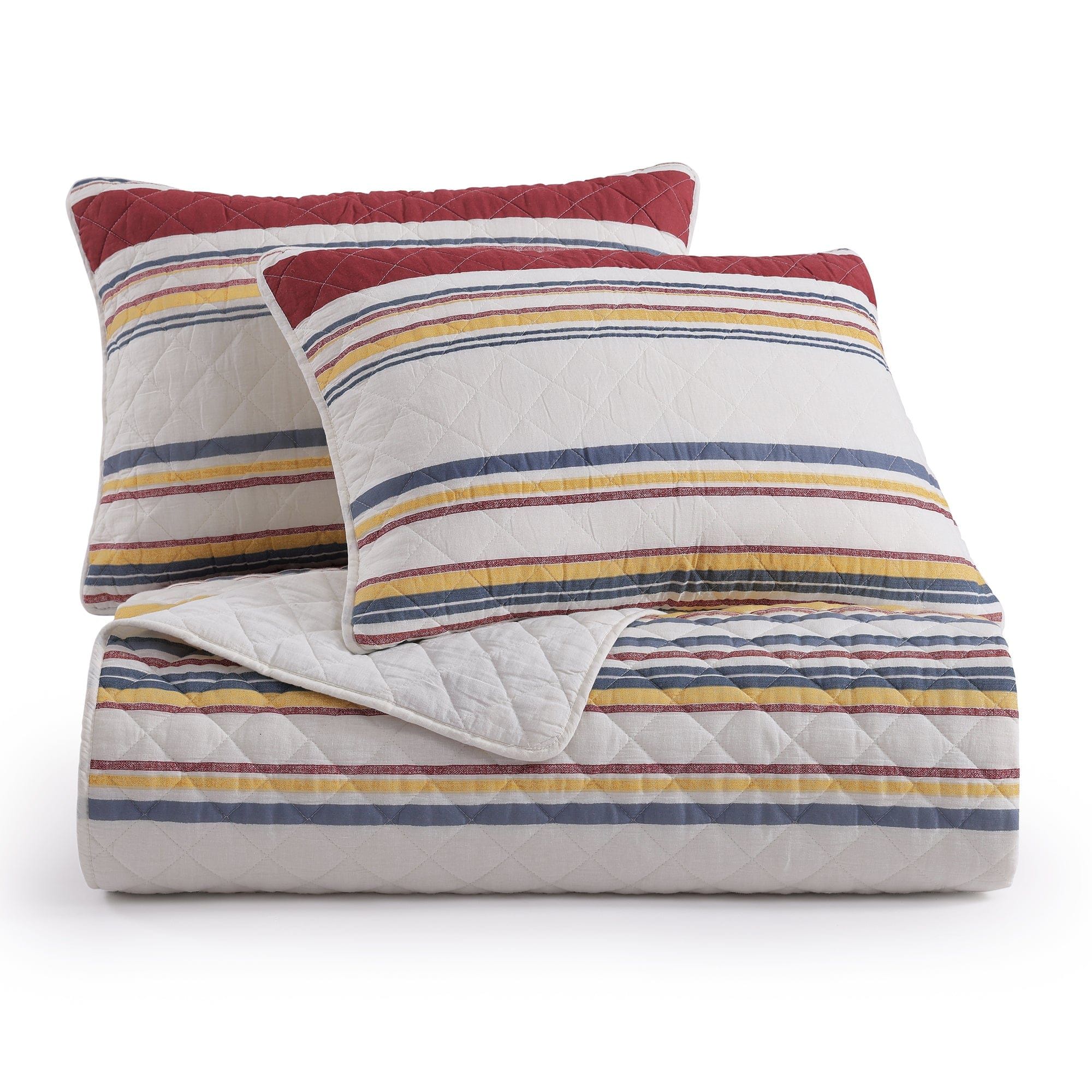 Mystic Stripe - King Cotton Gauze Quilt Set (Set of 3) - Merlot