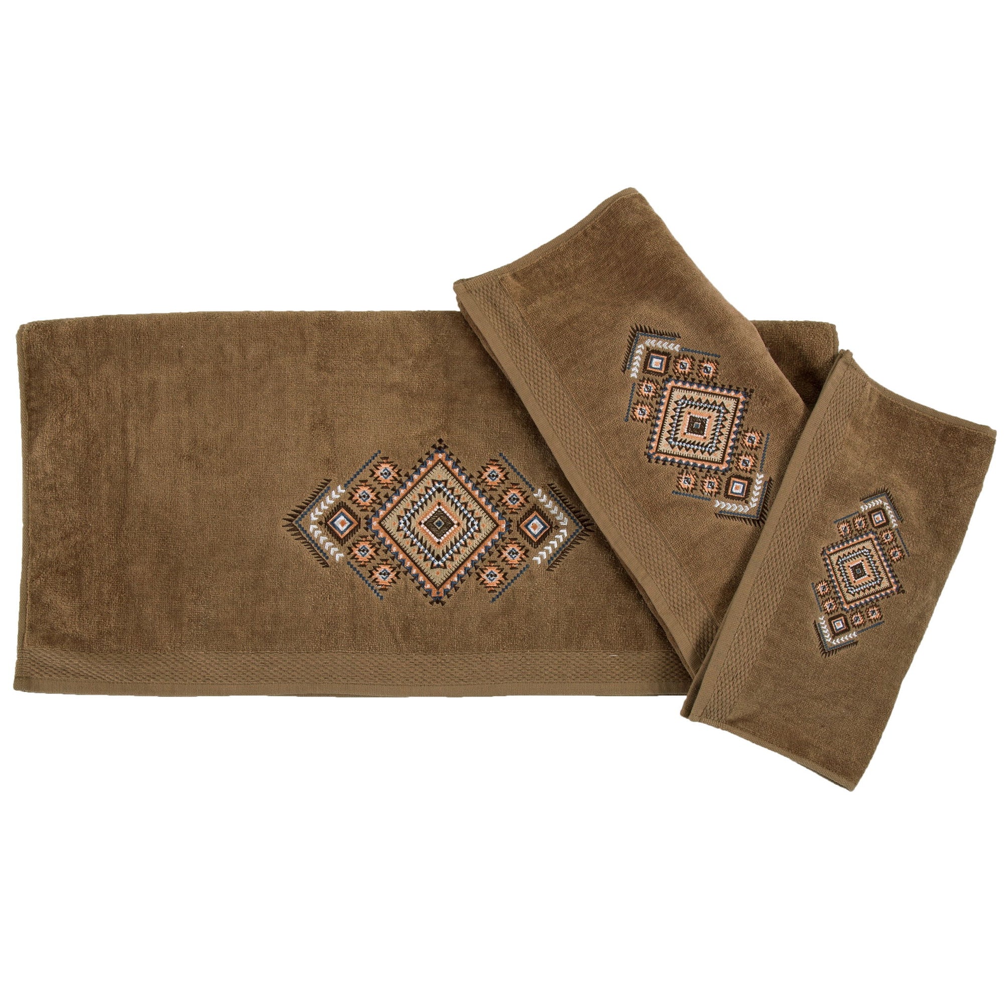 Sedona - Embroidered Aztec Towel Set (Set of 3), 2 Per Carton - Mocha