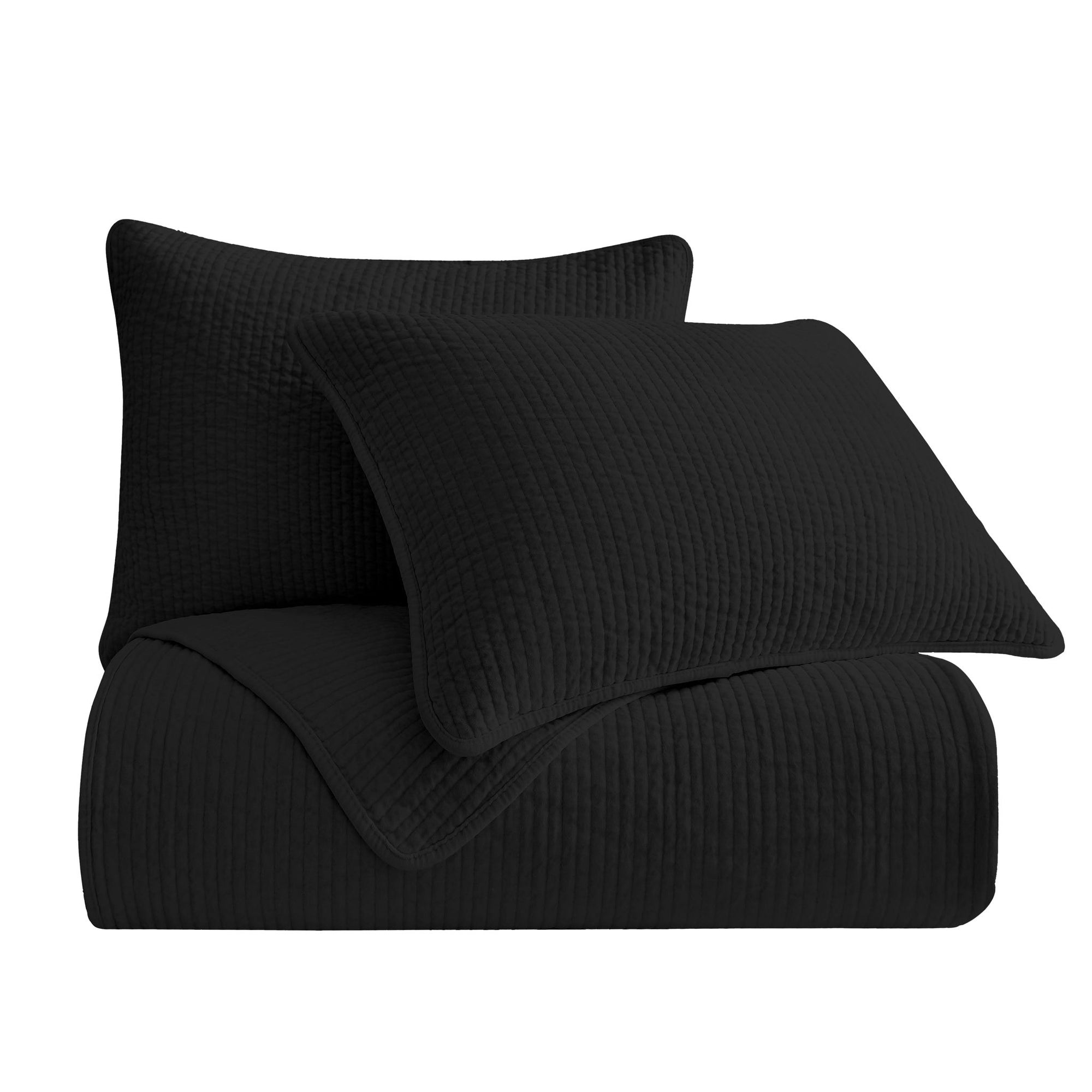 Stonewashed Cotton Velvet - Full/Queen Quilt Set (Set of 3) - Black