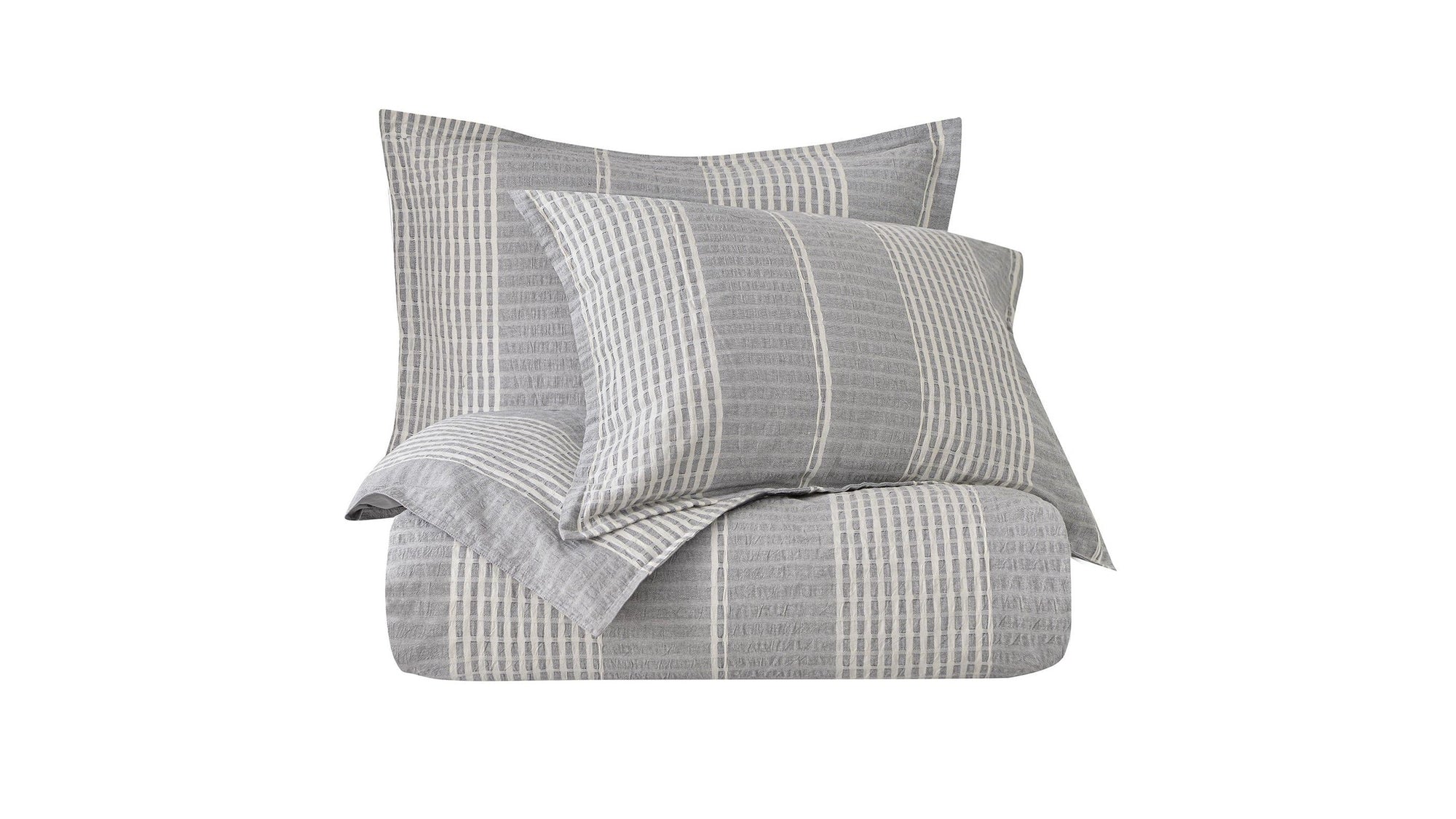 Lane - Queen Stripe Duvet Cover Set Set of 3 - Gray