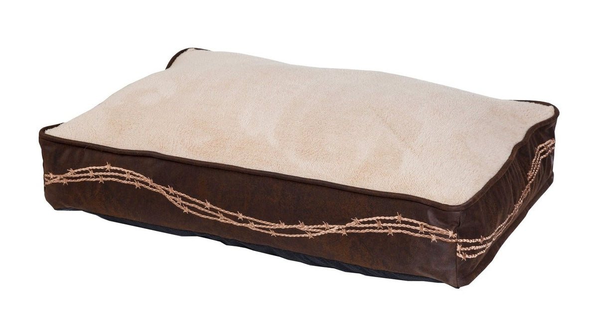 Rustic Barbwire - Barbwire Embroidered Dog Bed, 2 Per Carton - Brown / Cream