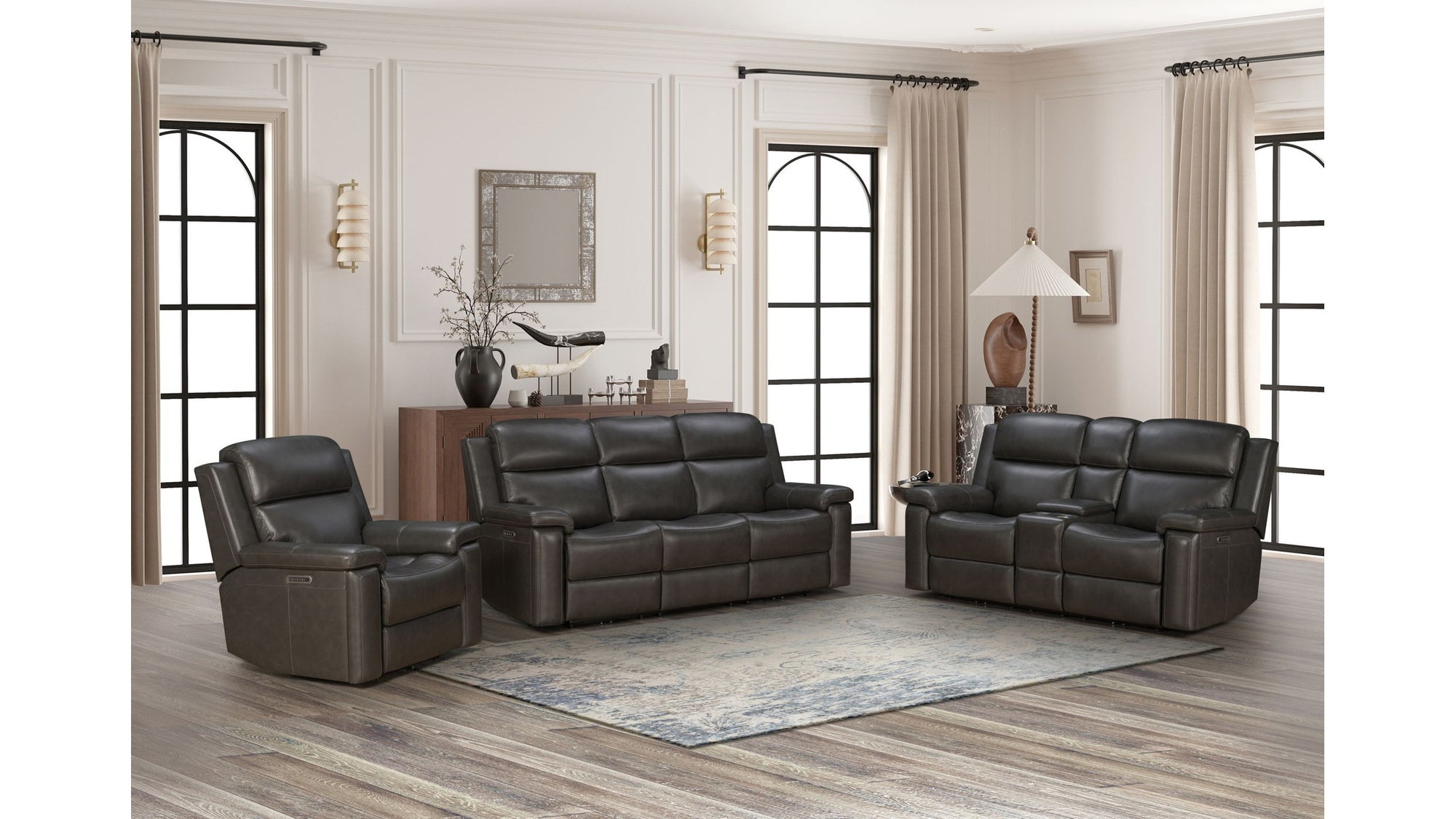 Leon - Power Console Loveseat Recliner With Power Headrest, Power Lumbar, Heat And Massage - Smokey Gray