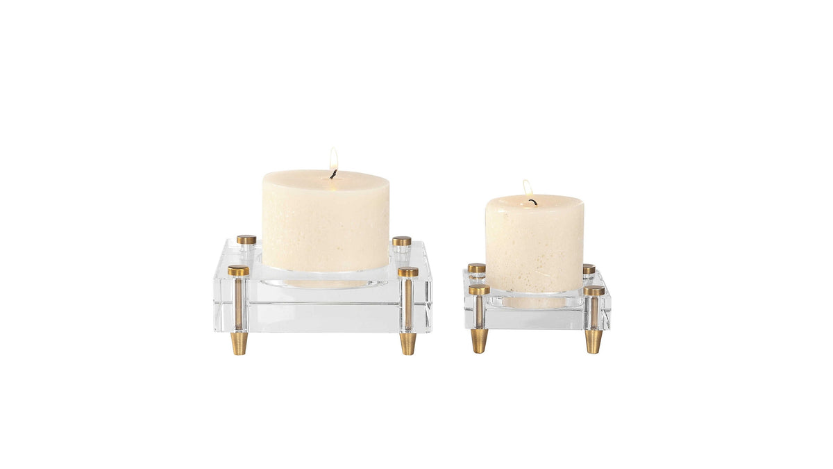 Claire - Crystal Block Candleholders Set of 2 - Beige